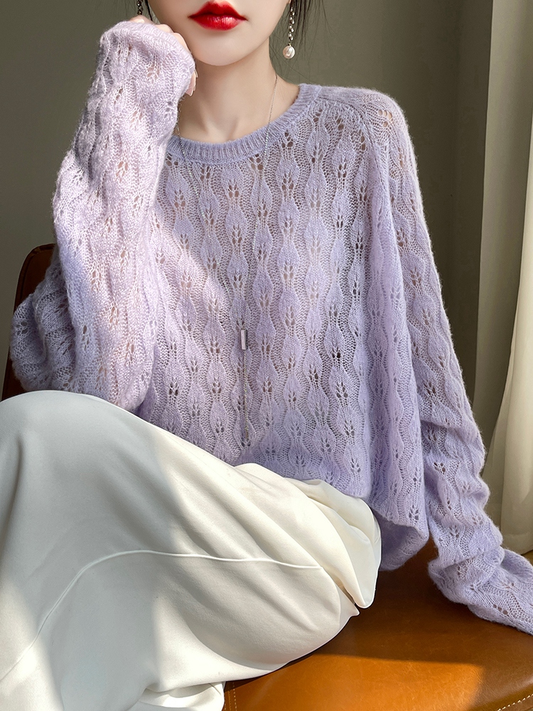 Cashmere Sweater Formal - 여성용 캐시미어 스웨터 라운드넥 홀로우 아웃