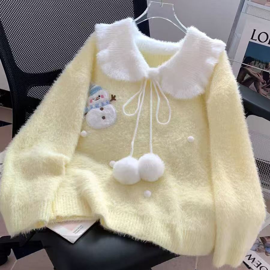 Cashmere Sweater Formal - 귀여운 프레피 스타일 달콤한 인조 밍크
