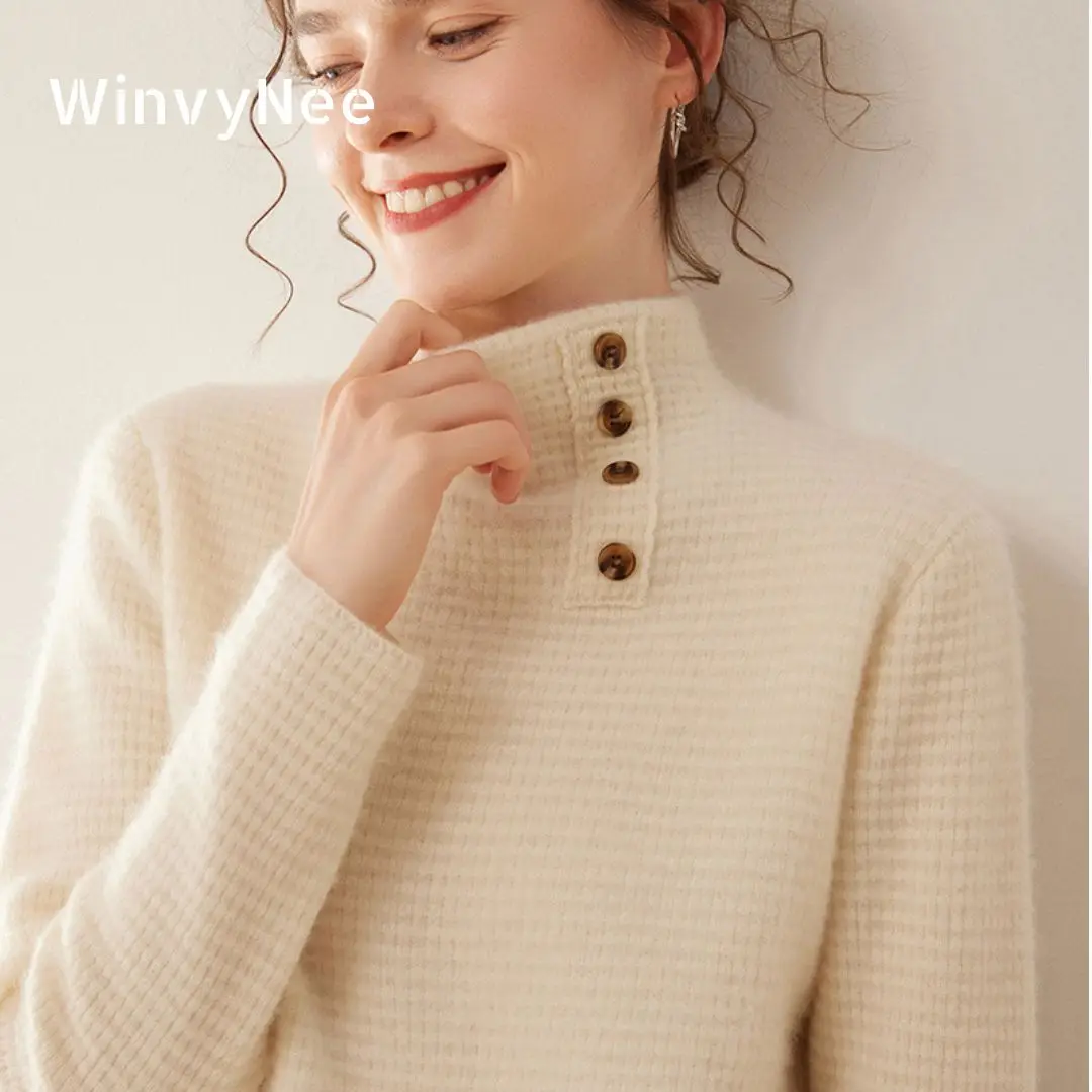 Cashmere Sweater Formal - WinvyNee 여성용 캐시미어 울 스웨터 버튼이