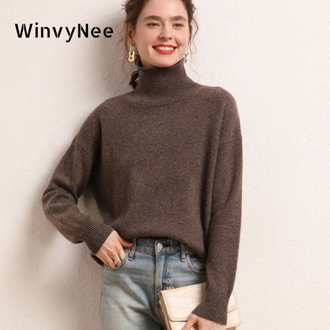 Cashmere Sweater Formal - WinvyNee 여성 캐시미어 울 브라운 스웨터