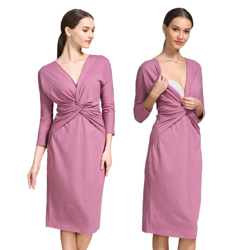 Wrap Dress Work - 트위스트 프론트 랩 수유 임부복 V넥