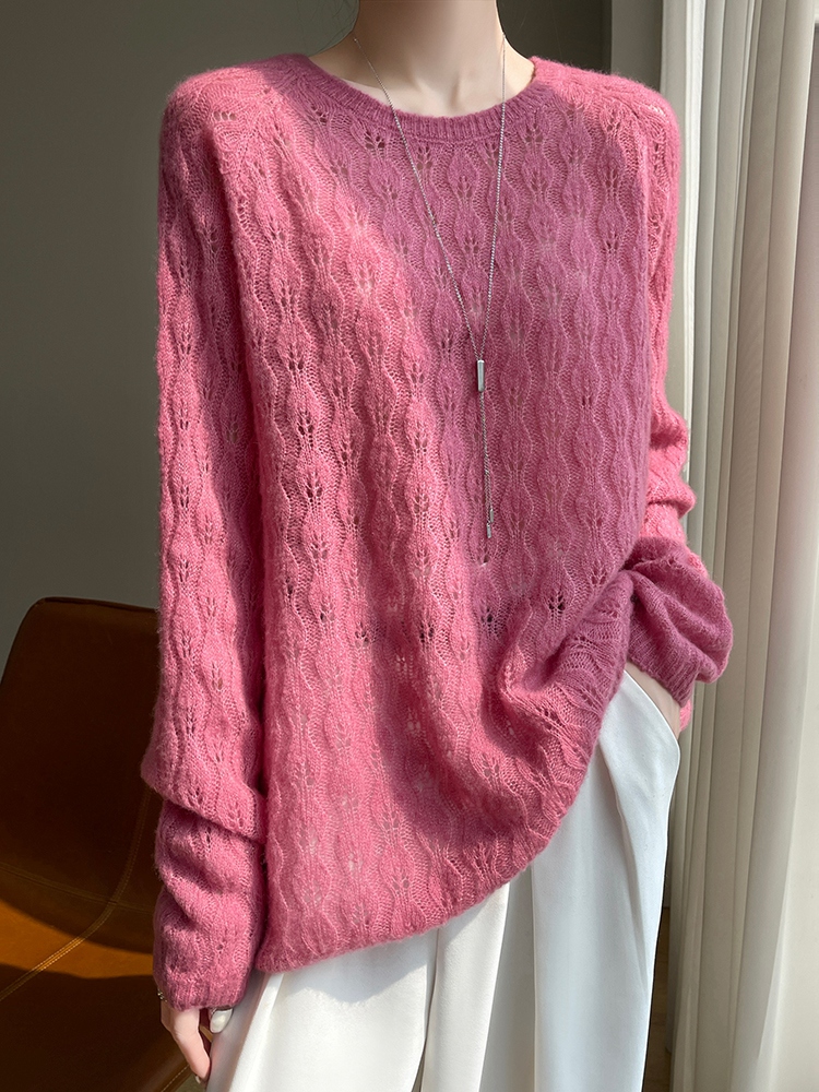 여성용 캐시미어 스웨터 라운드넥 홀로우 아웃 풀오버 니 - Cashmere Sweater Formal 리뷰 및 가격