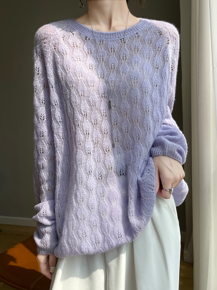 여성용 캐시미어 스웨터 라운드넥 홀로우 아웃 풀오버 니 - Cashmere Sweater Formal 리뷰 및 가격