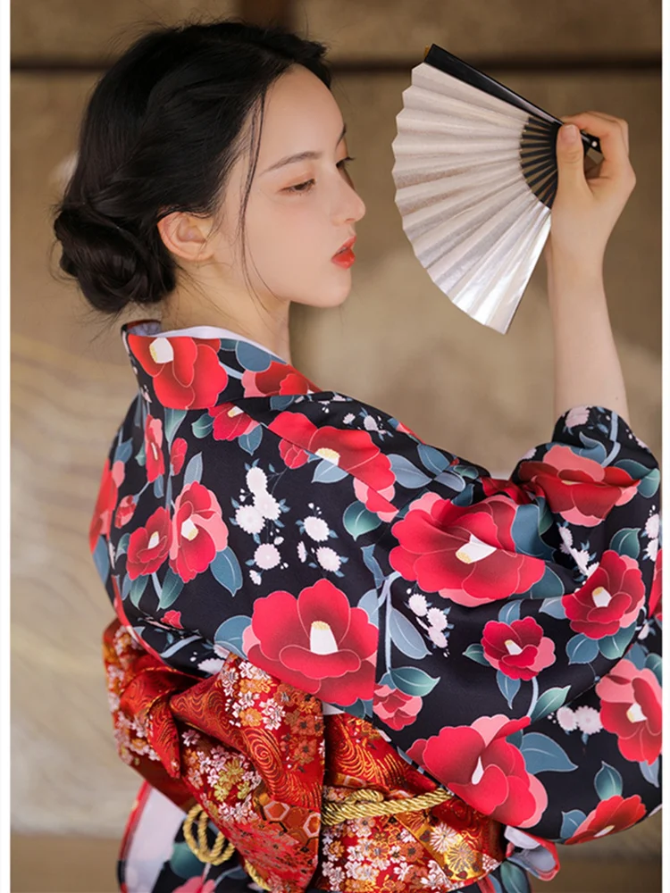 빈티지 스타일 여성 플로럴 프린트 롱 드레스 일본 기모 - Women'S Formal Traditional Wear 리뷰 및 가격