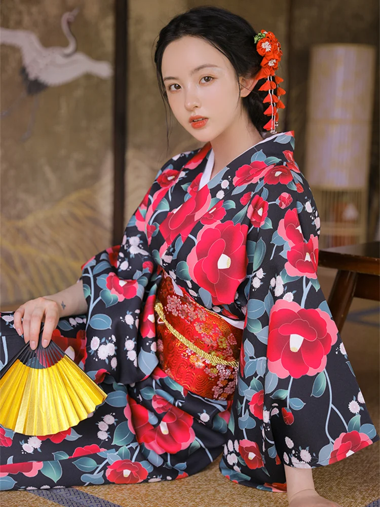 빈티지 스타일 여성 플로럴 프린트 롱 드레스 일본 기모 - Women'S Formal Traditional Wear 리뷰 및 가격