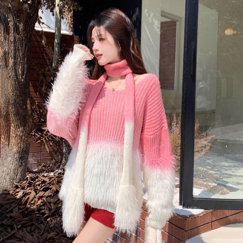 여성용 그라데이션 브이넥 스웨터 밍크 벨벳 두꺼운 부드 - Cashmere Sweater Formal 리뷰 및 가격