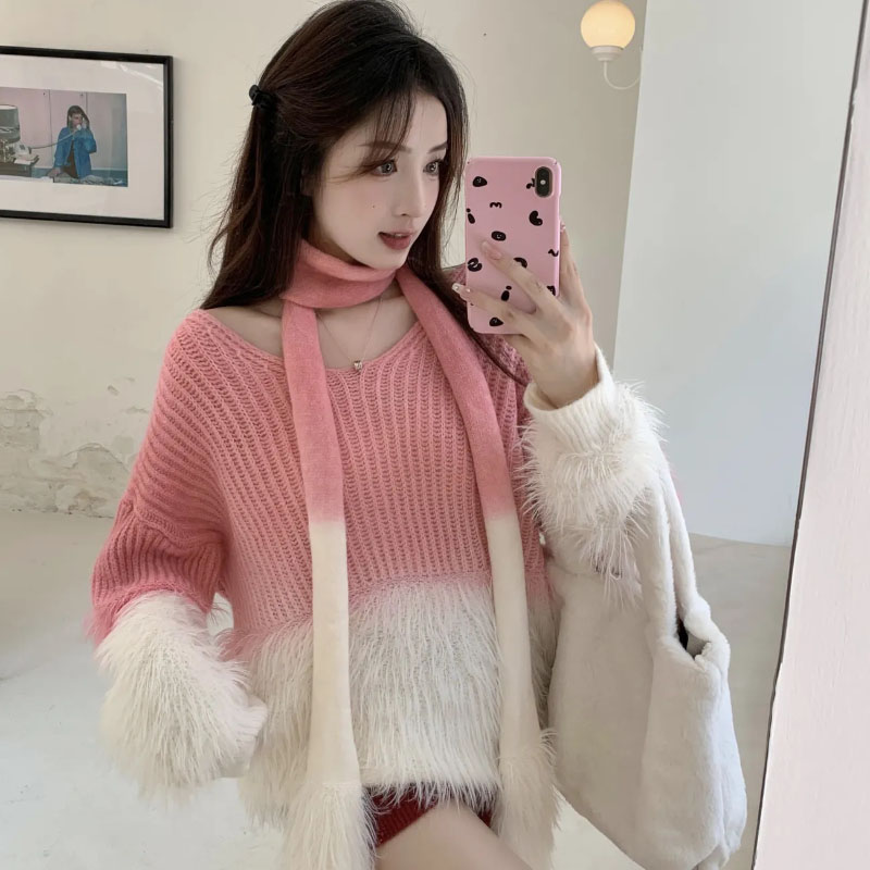 여성용 그라데이션 브이넥 스웨터 밍크 벨벳 두꺼운 부드 - Cashmere Sweater Formal 리뷰 및 가격