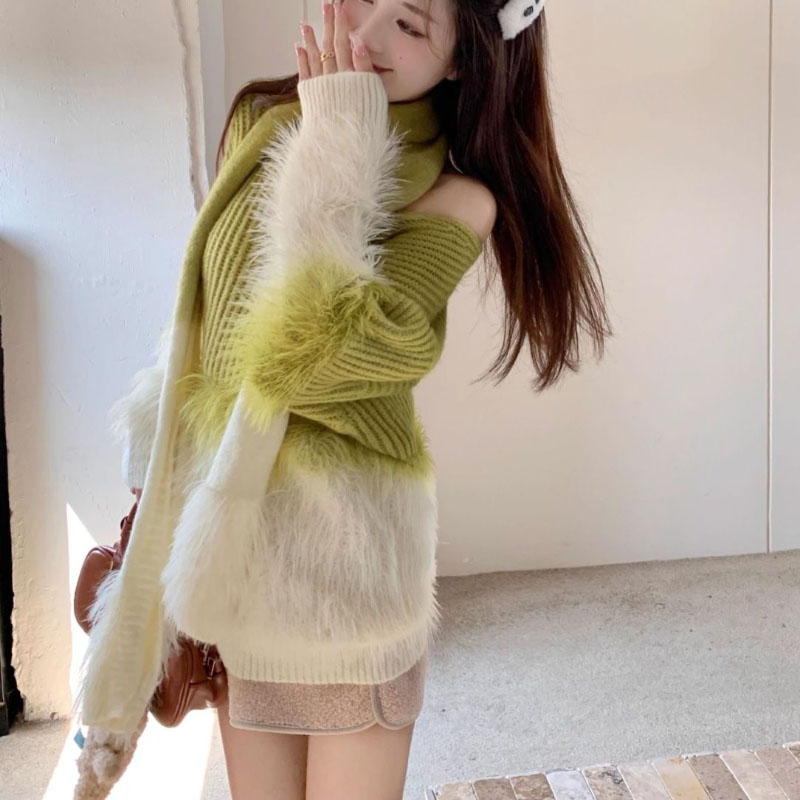 여성용 그라데이션 브이넥 스웨터 밍크 벨벳 두꺼운 부드 - Cashmere Sweater Formal 리뷰 및 가격