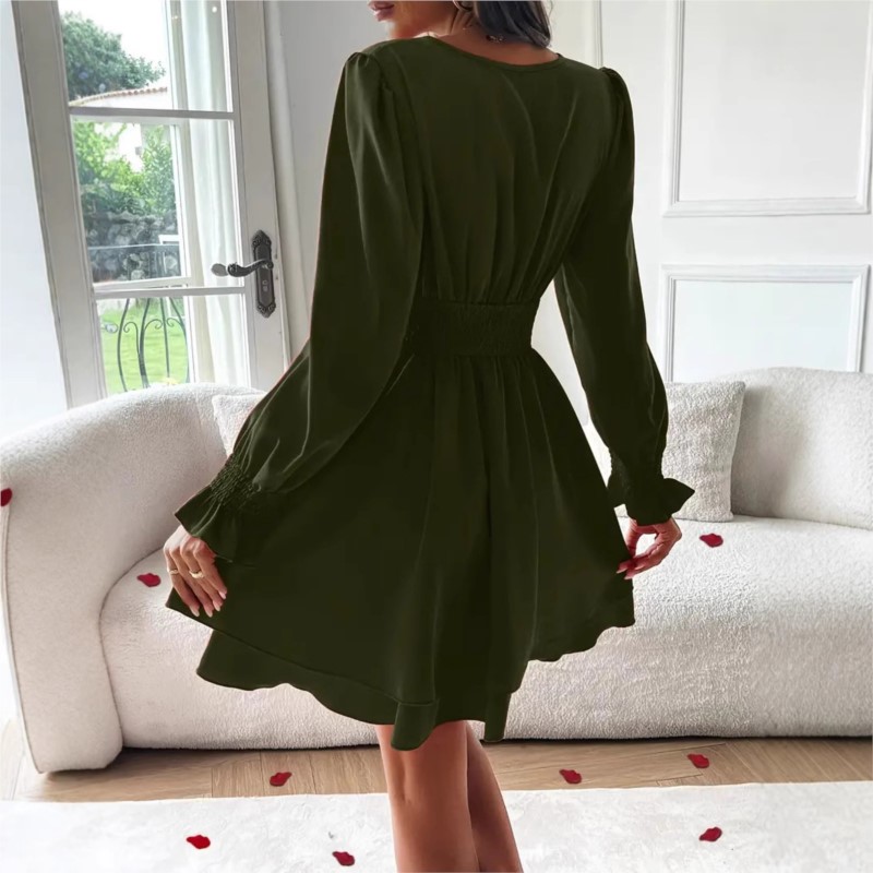 2025 여성 의류 V넥 랜턴 소매 랩 미니 드레스 주 - Wrap Dress Work 리뷰 및 가격