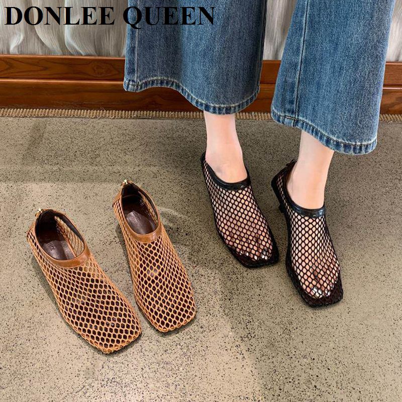 빈티지 메쉬 스퀘어 토 뮬 샌들, 낮은 키튼 힐, 속이 - Kitten Heel Women 리뷰 및 가격