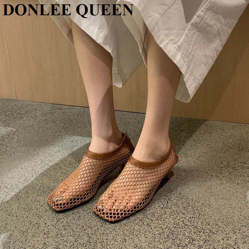 빈티지 메쉬 스퀘어 토 뮬 샌들, 낮은 키튼 힐, 속이 - Kitten Heel Women 리뷰 및 가격